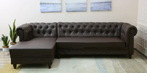 Vintage Brown Estate Leatherette RHS Sectional Sofa (3 + Lounger) in Dark Brown Colour